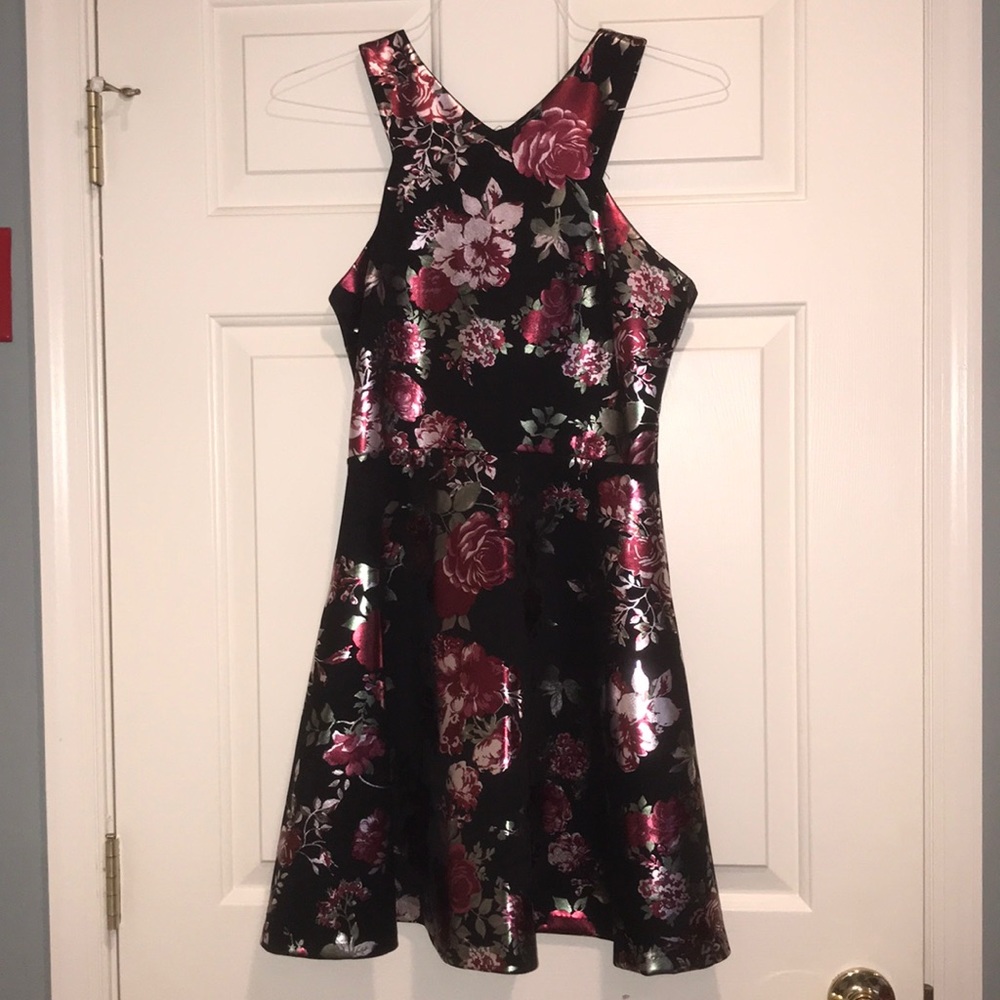 Metallic Floral Aqua Dress